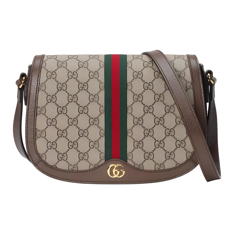 Gucci Ophidia Logo Stripe Web Canvas And Leather Saddle Bag Women Shoulder Bag 601044-96IWB-8745