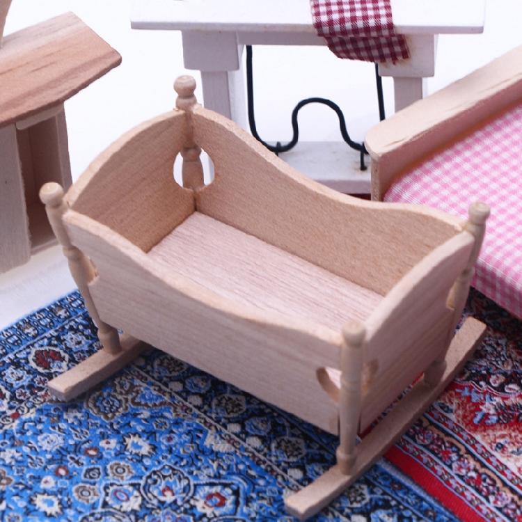 1:12 Dollhouse Wooden Baby Cardle DIY Miniature Dollhouse Furniture Accessories