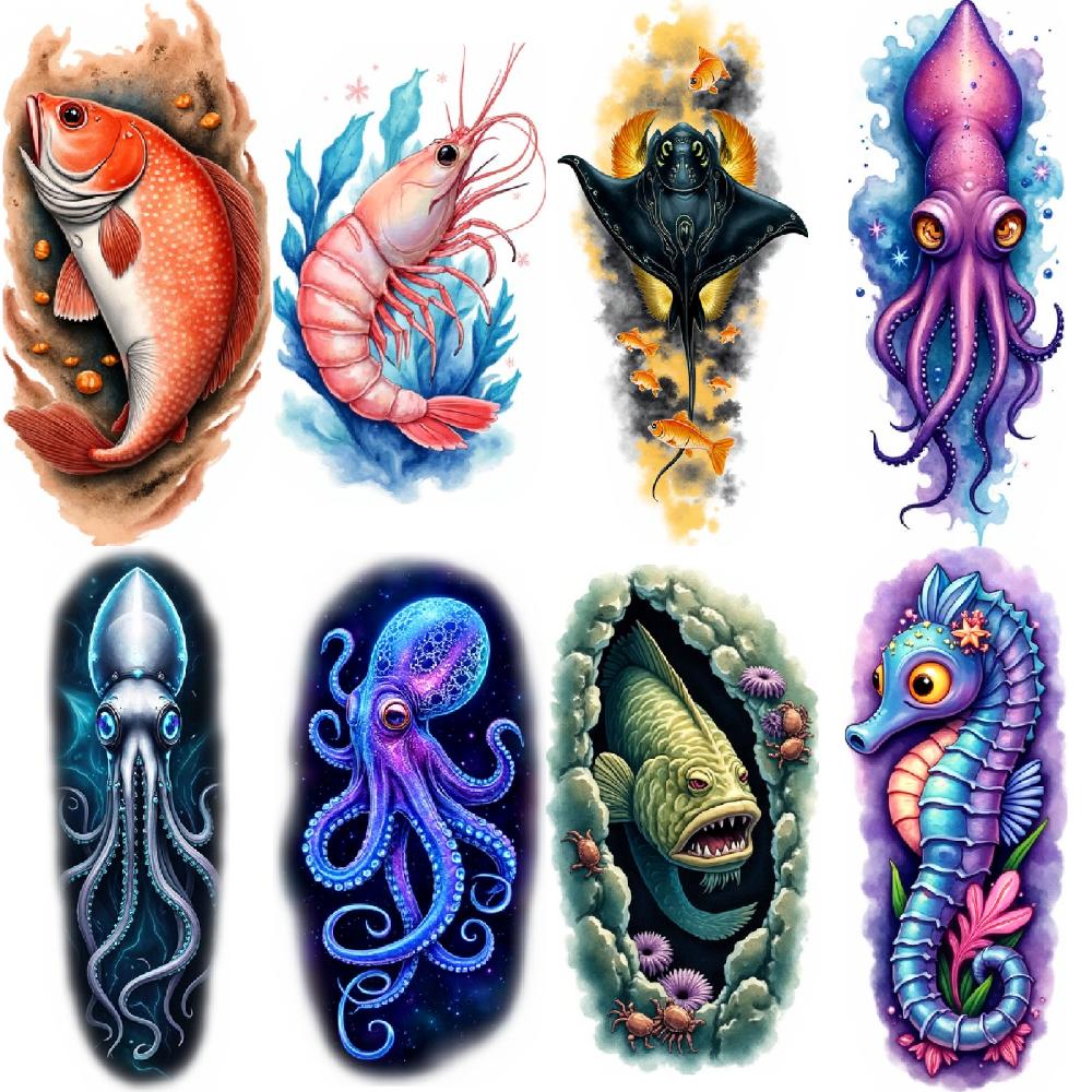 12 Stück Temporäre Tattoos Realistische Temporäre Tattoos Garnele Goldfisch Oktopus Für Männer Schultern Erwachsene