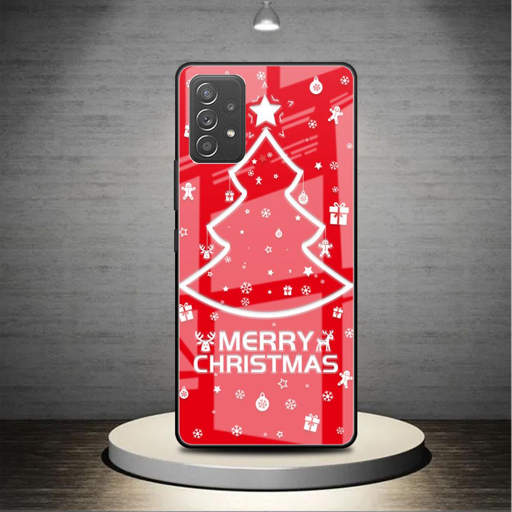 Glass Case For Samsung Galaxy A52 A71 A50 A51 A70 A21s A31 A72 A10 A12 A30 A22 5G Phone Cover  Snowman Christmas Cartoon