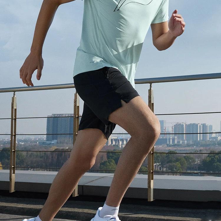 Li-Ning Retro American Logo Reflective Running Shorts Men Bottoms Black AKST265-1