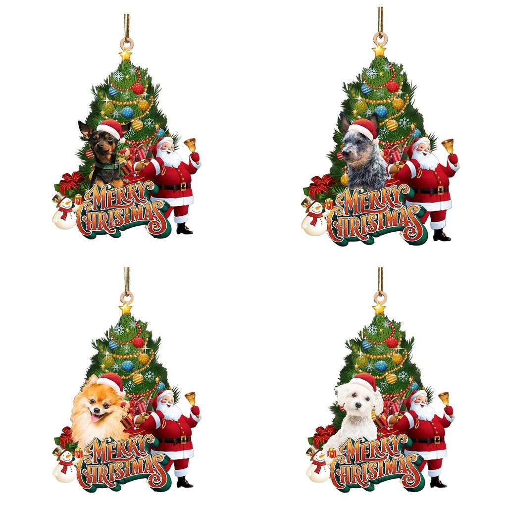Adorable Christmas Dog Ornament For Festive Home Decor Charming Acrylic Santa Design