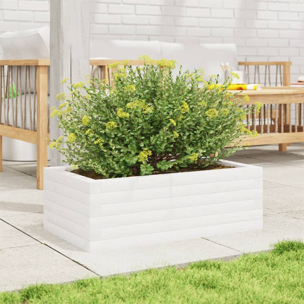 Plant Pot White 70x40x23 Cm Solid Pine Wood