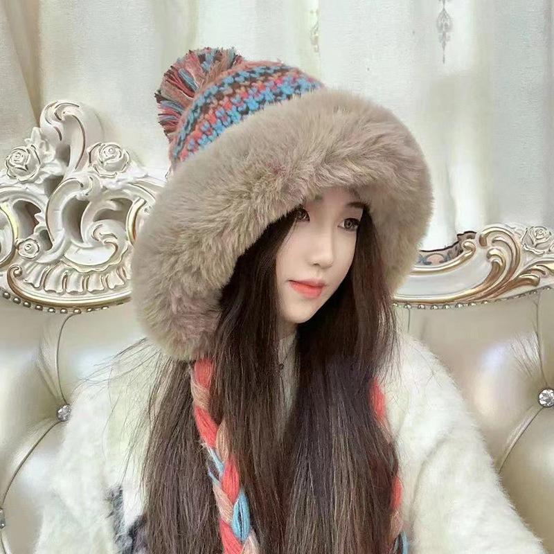 

New Plush Knitted Lei Feng Hat for Women In Winter Thickened and Velvet Warm Ear Protection Hat Versatile and Sweet Pullover Hat Trend M（56-58cm）