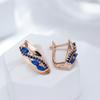 Sparkling Rhombus Blue Natural Zircon English Earrings For Women Fashion  Rose Gold Color Wedding Daily Jewelry