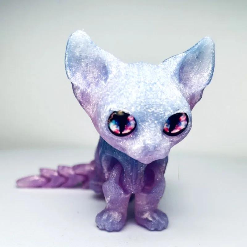 3D Printed Siamese Cat Movable Joint Fidget Toy Stress Relief Decompression Desktop Ornament Kid Figure Toy for Adults Kids Gift