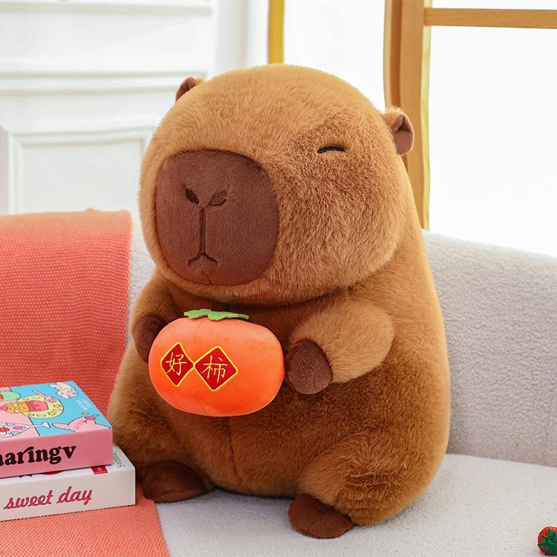 New 28~50cm Brown Persimmon Capybara Doll Plush Toy Stuffed Cartoon Animal Holding Plushie Appeasing Birthday Gift for Girls