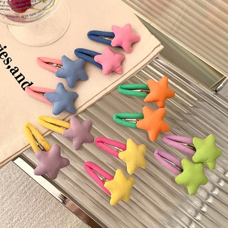 Star Snap Hair Clip Y2K Non-slip Colorful Hair Barrettes Metal Sponge Star Shaped Hairpins Cute Hair Clip for Teen
