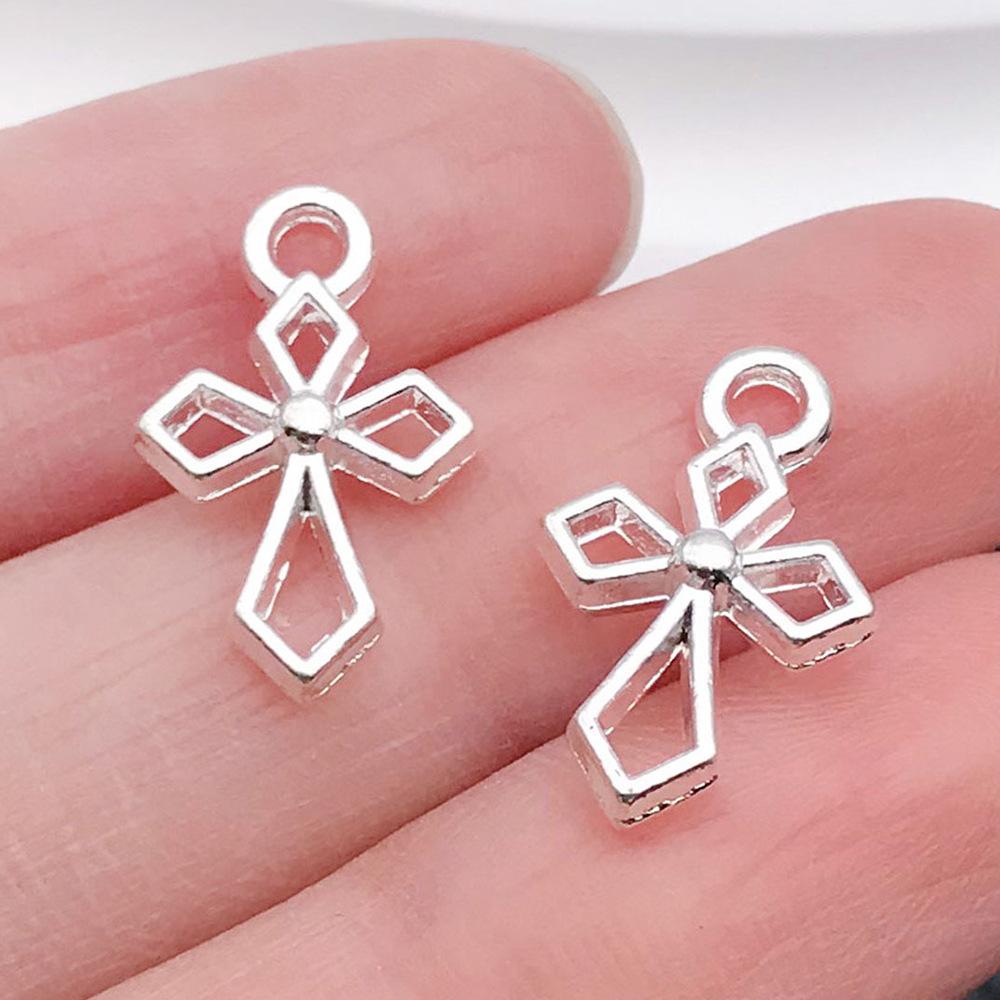 Cross-Border Hot Sale Bright Silver Cross Pendant Handmade DIY Keychain Necklace Alloy Jewelry Accessories Batch