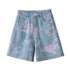 Women's Jacquard Embroidered Wide-Leg Denim Shorts - New 2026 Loose Drape Summer Design Four-Point Pants