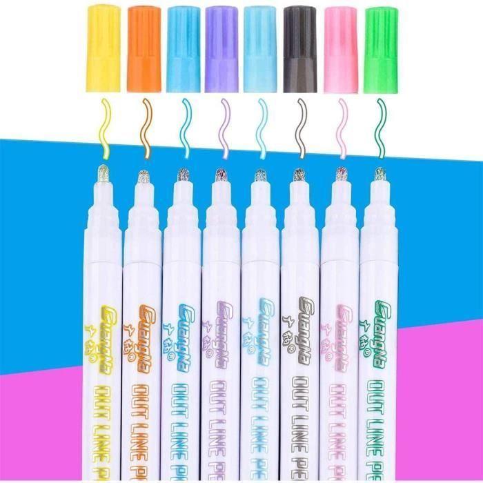 Lot de 8 stylos à double ligne - Multicolore - Feutre - Non rechargeable - Pour adultes et enfants