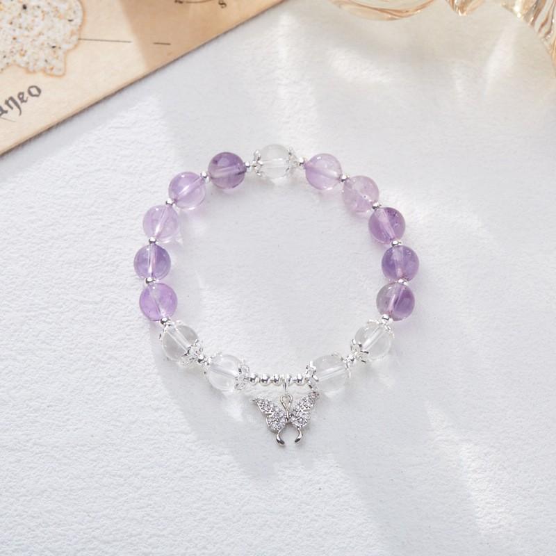 Handmade Purple Amethyst Crystal Bracelet Women With Natural Quartz Beads Boho Vintage Style