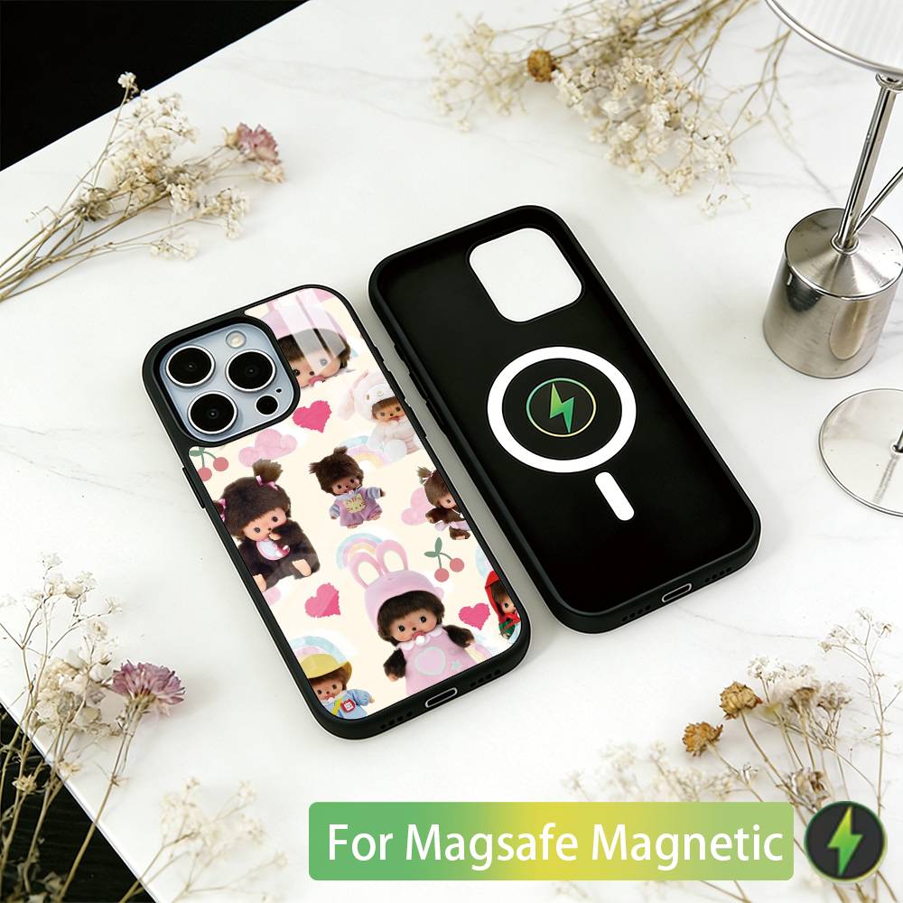 Cute M-Monchhichis Phone Case For iPhone17,16,15,14,13,12,11 Plus,Pro Magnetic For Magsafe Wireless Charging iPhone15