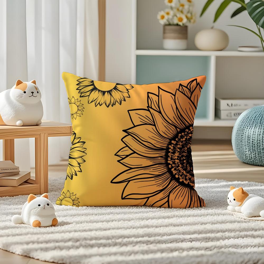 Sunflower Patterns Series Pillow Case Silky elegant Comfort Sofa Bed Invisible zipper