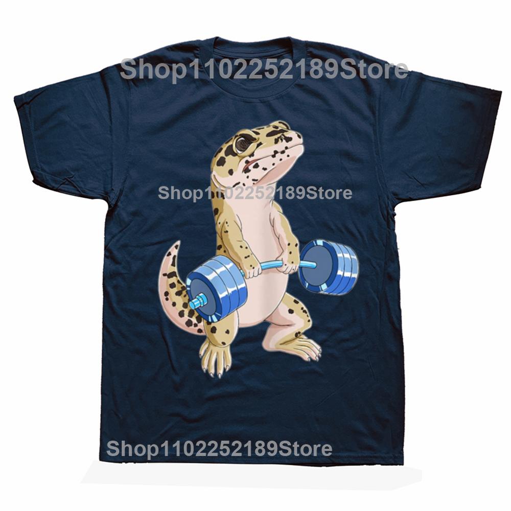 Funny Deadlift Weightlifting Reptile Gecko Graphic T-shirts Men Fashion Casual Oversized Tshirt 100% Cotton Loose T Shirt