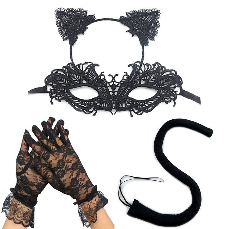 Halloween Costume Accessories Cat Girl Mask With Lace And Ears For Themed Parties