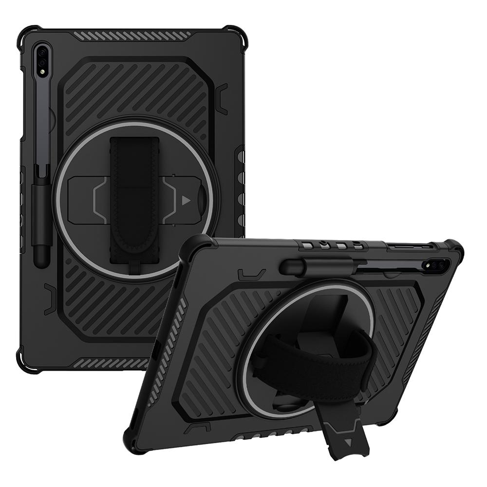 Kickstand Case for Samsung Galaxy Tab S9+/S8+/S7+/S7 FE PC+TPU Shockproof Tablet Cover with Hand Strap