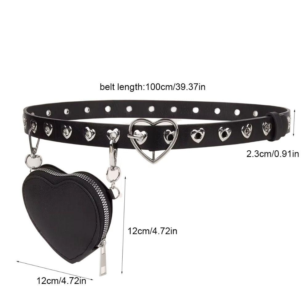 Y2K PU Leather Waist Bag Heart Metal Buckle Belt with Bag Sweet Love Heart Fanny Packs Daily