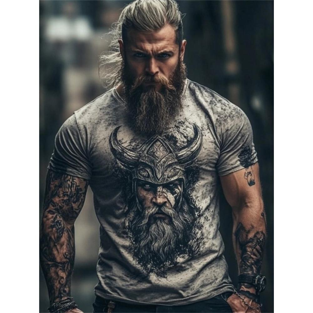 Tribal Style 3D Wolf Print Men's T-shirt Men's Sports And Fitness Short-sleeved Shirt Outdoor Street Men's Fashionable Top