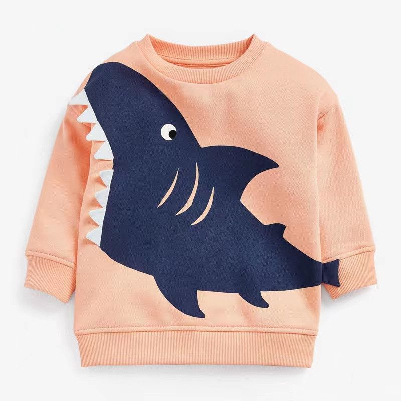 Autumn New Style Boys' Sweatshirt Shark Design Trendy Girls' Top Autumn Base Shirt Toddler Pure Cotton Long-Sleeve Pullover