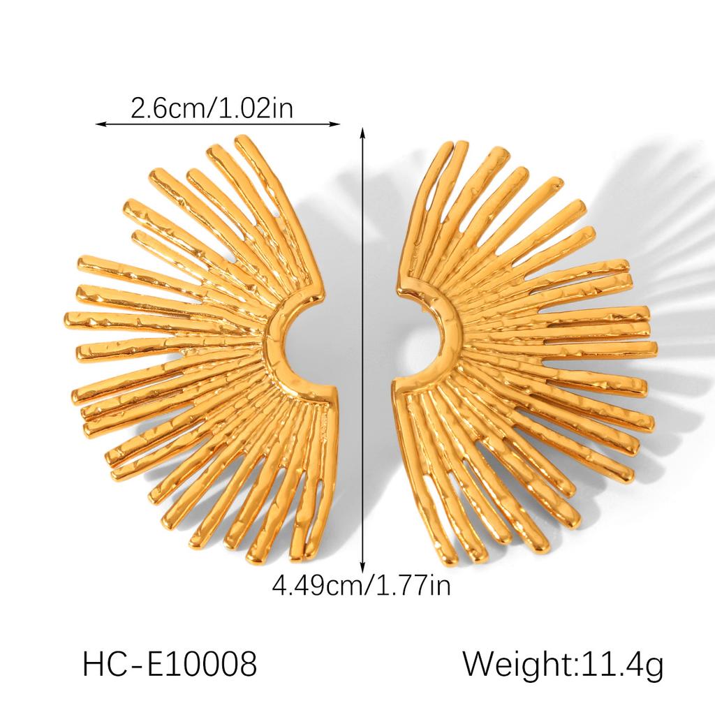 Two Tone Radiant Fan Earrings Hypoallergenic Titanium Steel Women's Light Luxury Small Earring Accessories