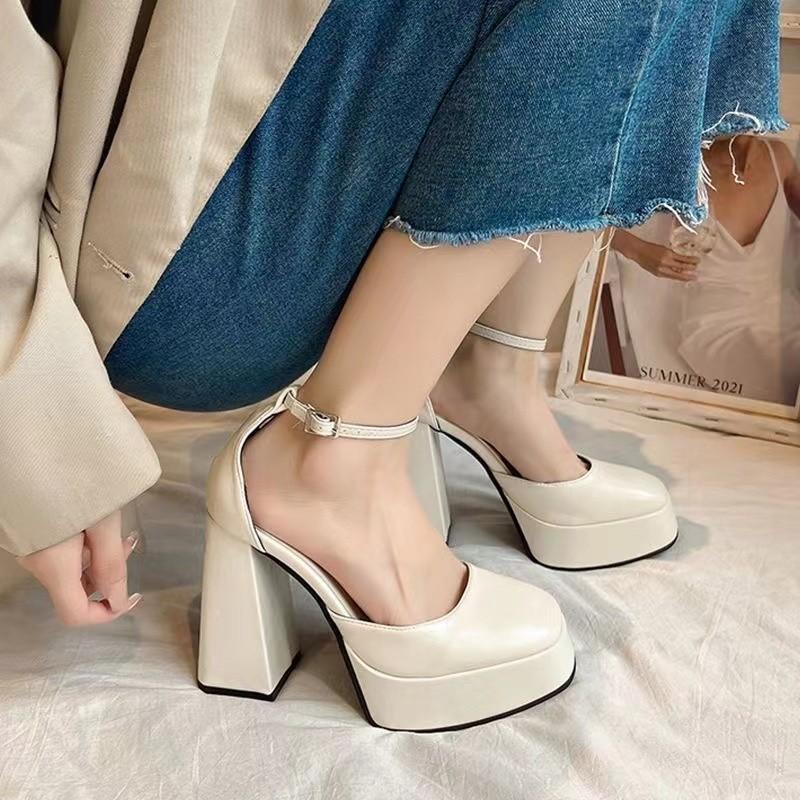 Mary Jane dicke Absätze High Heels Damen neu Feenwind wasserdichte Tisch französische quadratische Spitze Ein-Wort-Schnalle Gürtel Einzelne Schuhe