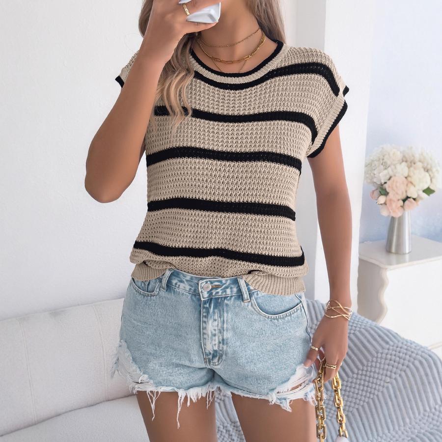 Summer Color Striped Casual Loose Knit Sweater Top Women's Clothing