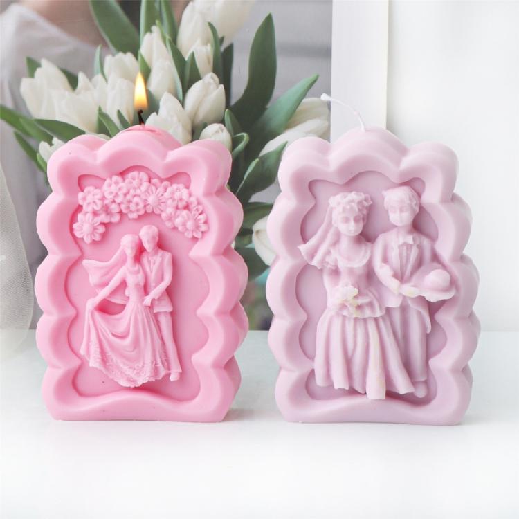 Moule à Bougie Silhouettes de Couple Unique Cadre Photo de Mariage Créatif Forme Silicone Moules pour Artisanat DIY et Ornement
