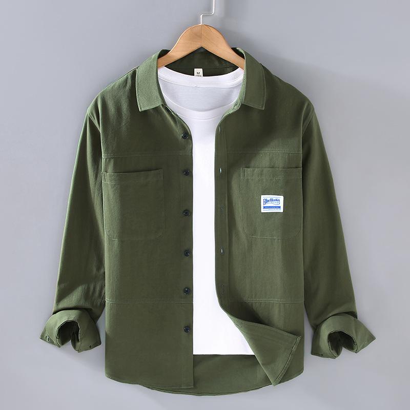 Japanese Style Cargo Long Sleeve Shirts for Men Spring/Autumn Youth Popular Pure Cotton Double Pocket Casual Shirt