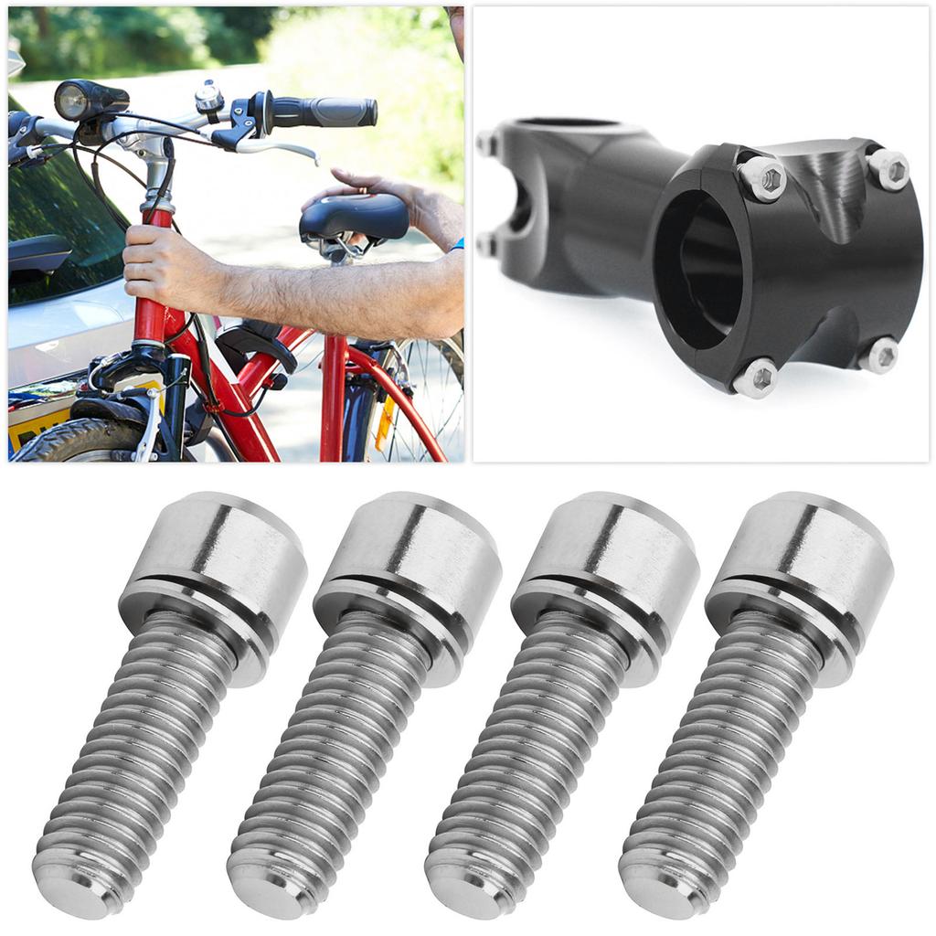 4Pcs Portable M6x18 Titanium Alloy Mountain Bicycle Road Bike Stem Screw High Strengthsilver