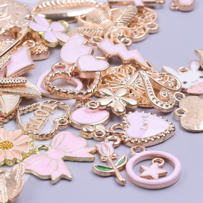 Pink Girl Pendant Random Mix 10/20/30/50pcs Cute Heart Rabbit Flower Diy Enamel Charms For Jewelry Making Bulk Handmade Material