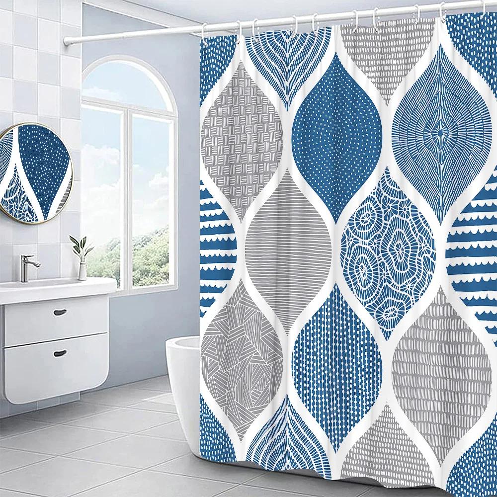 Creative Geometric Shower Curtains Red Black Gray Blue Simple Frame Graphic Print Polyester Fabric Bathroom Decor Bath Curtain