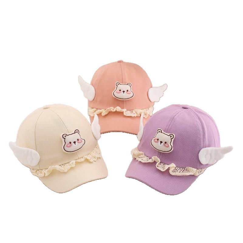Spring Angel Wings Baseball Cap for Girls - Cute Bear Design, Sun Protection Hat