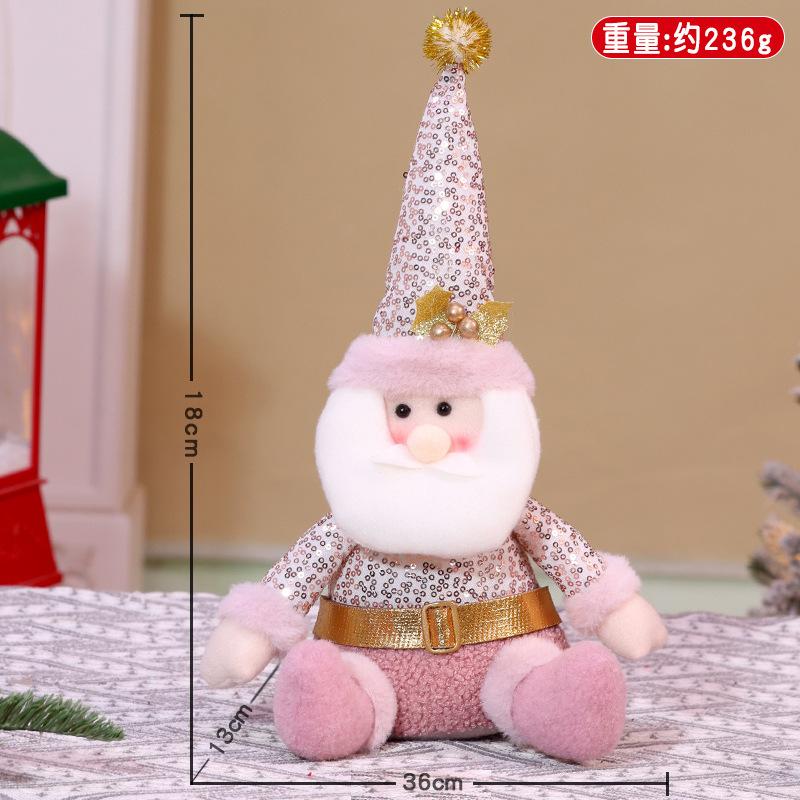 

Christmas new pink sitting doll Christmas sequined old man snowman elk tabletop ornament See the picture to mark the size