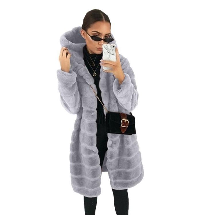 European American Womens Winter Coat Slim Medium Long Fur Jacket Simple Design