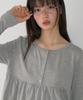 RONRON Shape Button Ruffle Long Sleeve Gray