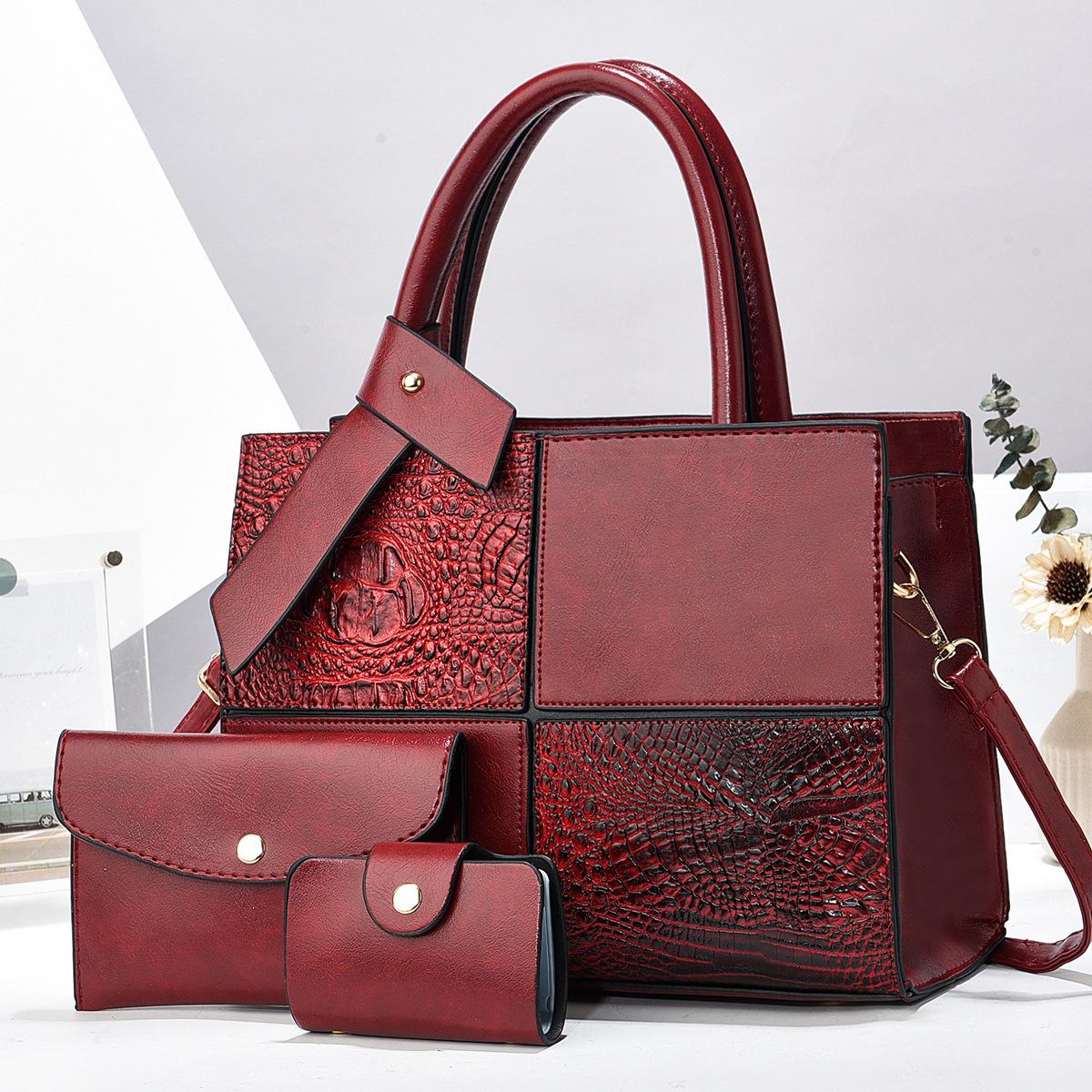 

Сумка из 3 предметов с крокодиловым узором, новый лоскутный крокодиловый узор, вместительная легкая сумка через плечо, кошелек для карт и монет