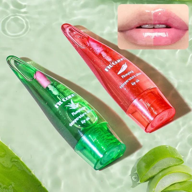 Olejek do ust zmieniający kolor Aloe Vera Pepper Niełatwo się wypłukuje Długotrwałe nawilżanie Temperatura Kolor Odżywianie Powiększanie ust Błyszczyk