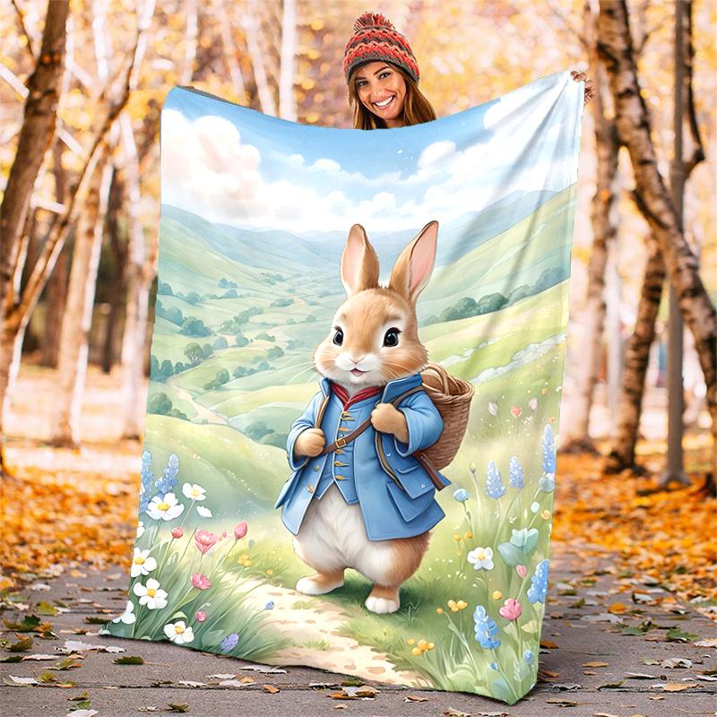 Peter Rabbit Flannel Blanket Soft Warm All-Season Throw, Design for Camping, Car Travel, Hiking Sofa, Bed, Office Perfect Gift for Parties