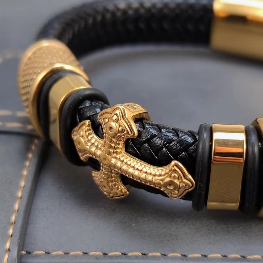 Hand-woven Cross Bracelet Multi-layer Charm Bracelet Gentleman Leather Bracelet  Men