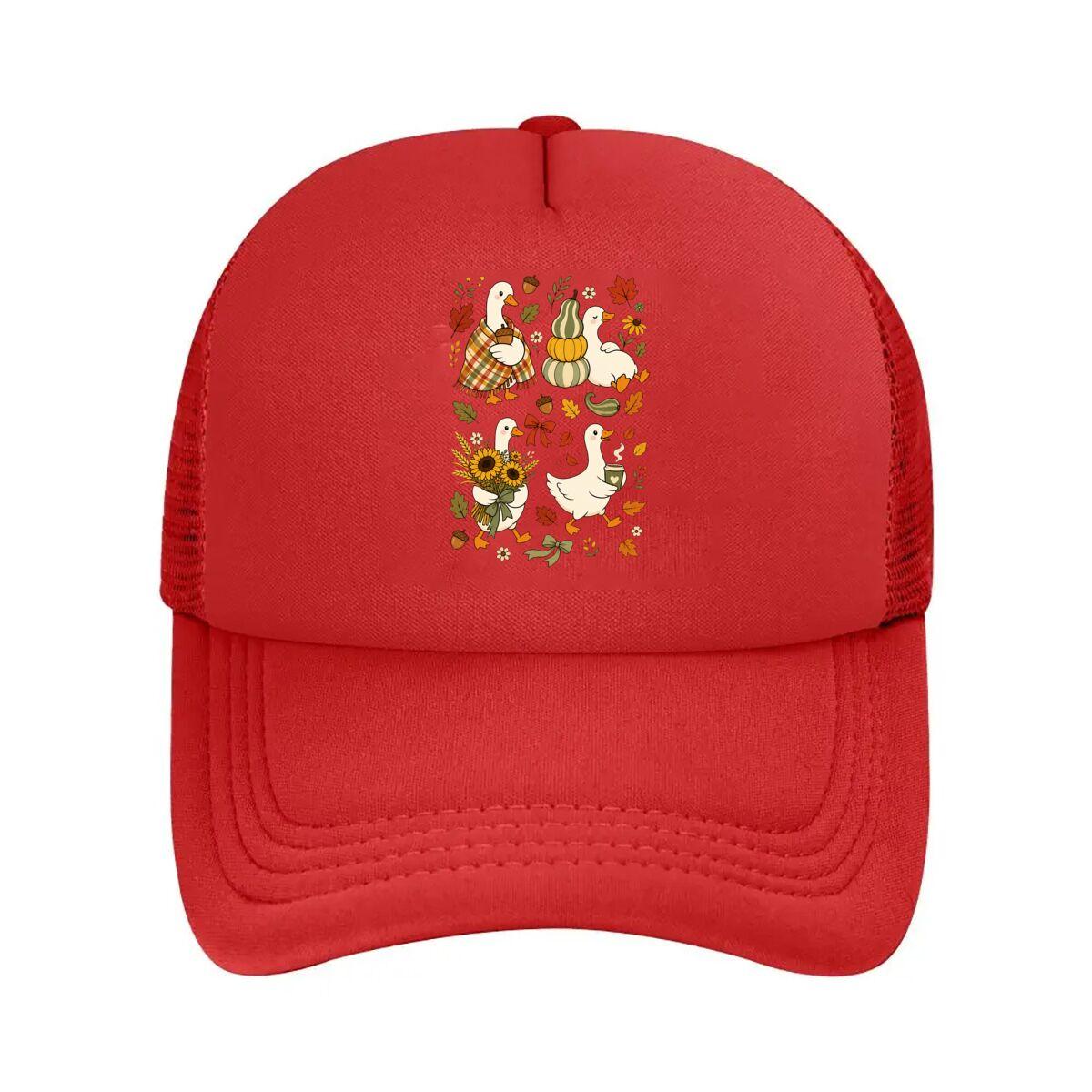 Cozy Autumn Goose Harvest Illustrati Mesh Baseball Cap Hip Hop Adjustable