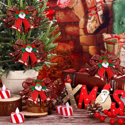 Bow-Shaped Christmas Ornament Plastic Bow with Bell Christmas Tree Hanging Decoration for Holiday Tree Party Decor