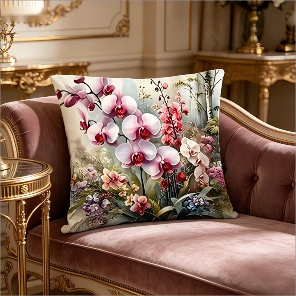 Watercolor Orchid Floral Throw Pillow Cover, Delicate Pink Phalaenopsis Botanical Decorative Cushion Case For Bedroom Couch