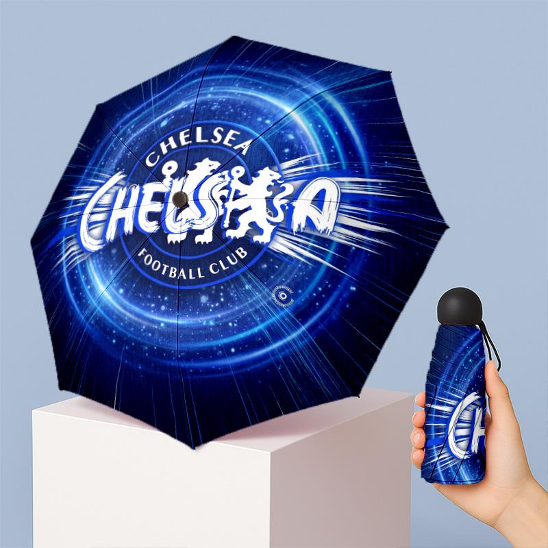 Chelsea FC Pattern Printed Mini 5 Folds 8 Ribs Compact Umbrella Windproof Waterproof Lightweight Portable Folding