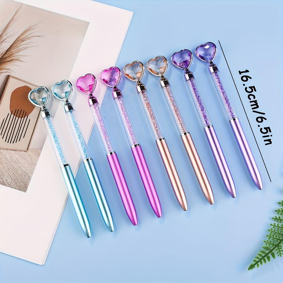 5pcs Set Diamond Heart Round Ballpoint Pen Colorful Imitation Metal Rod Crystal Liquid Sand Crushed Diamond Pen Crystal Gemstone Ballpoint Pen