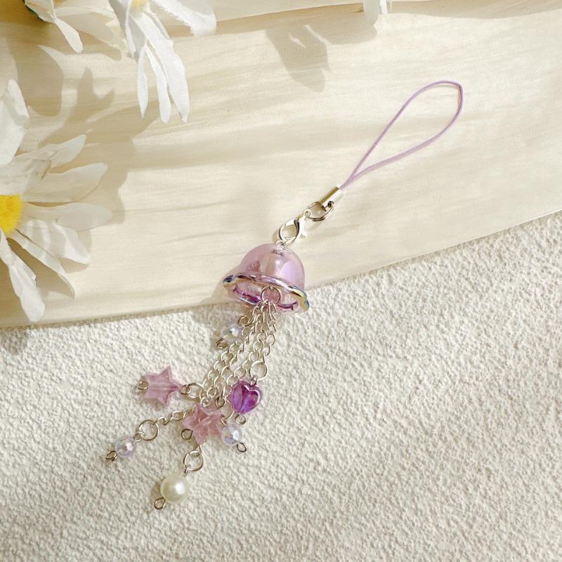 Jellyfish Mobile Phone Lanyard Aesthetic Tassel Phone Charm Keycord Stylish Girly Key Holder Pendant Mobile Phone Straps