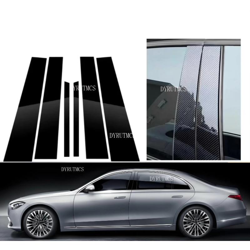 6PCS Gloss Black Pillar Posts Fit For Mercedes-Benz S Class W223 2021 2022 -024 Window Decor Door Side Mouliding Trim Cover