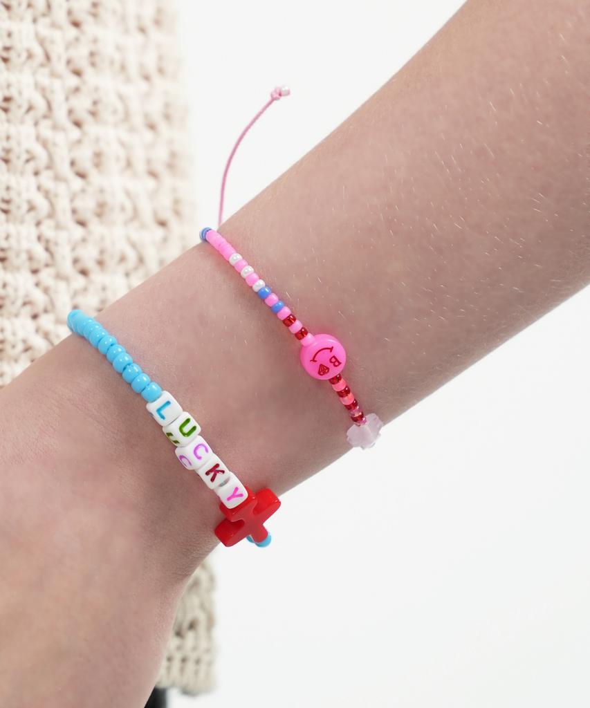 Bonbeau Kitsch Motives Charm Beads Knot Bracelet Kitsch Smile Teddy Bear Charm Beads Thread Bracelet Knot Bracelet
