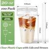 Charmount 100 Sets- 20 Oz Clear Plastic Cups with Lids and Straws, Disposable To Go Cups for Cold Drinks, Coffee Bar Accessories, Iced Coffee