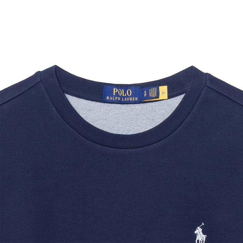 Polo Ralph Lauren FW23 Solid Color Small Pony Logo Embroidered Crew Neck Long Sleeve Fleece Sweatshirt Men sweatshirt Navy-Blue MNPOKNI16821901-410